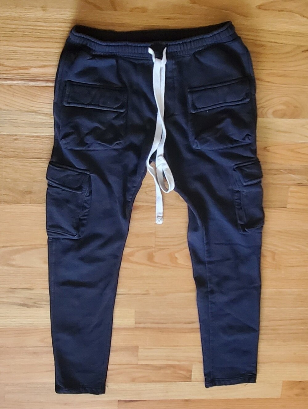 Dark Black sweatpants Cargo Joggers with White Drawstring